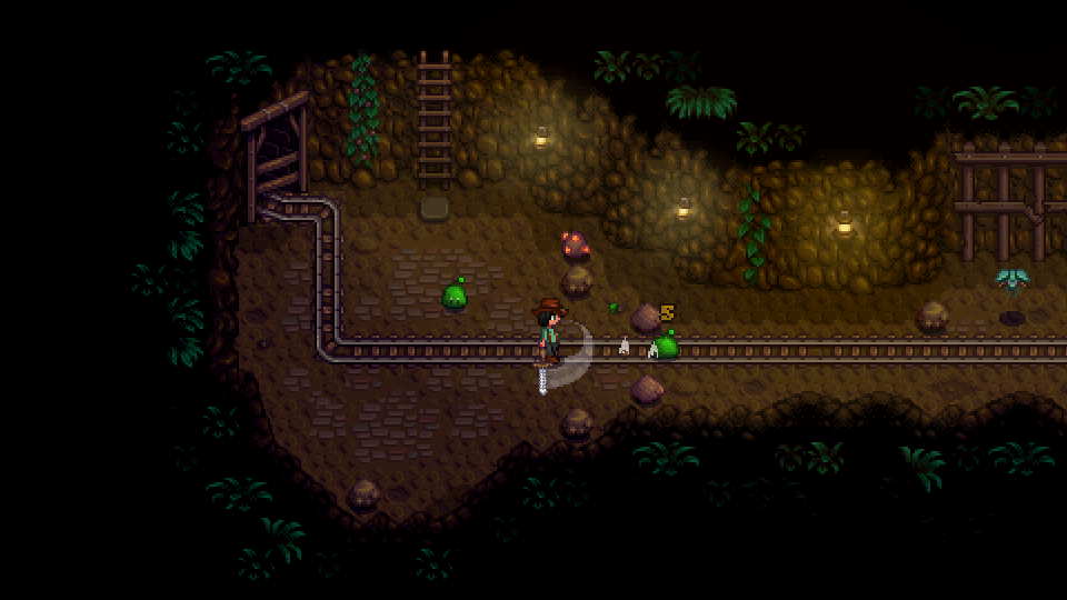 Stardew Valley screenshot showing the main character in an underground cave